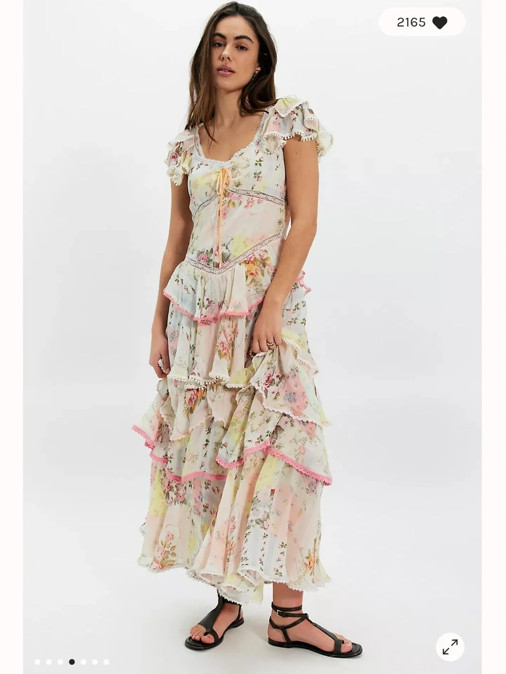 Free People Love You Bunches Tiered Drop Waist Ruffles Floral Midi Dress - Picture 3 of 8